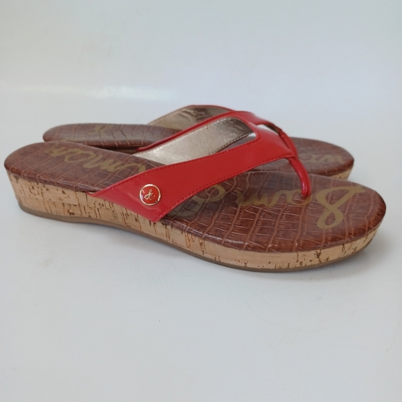 Sam Edelman Sandals Tanya Red Patent Leather Cork Wedge Womens 7.5 M - Picture 10 of 15